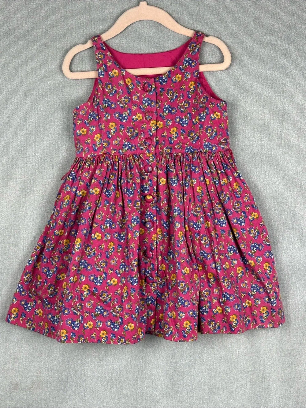 Ralph Lauren Girls Sz 3 Cotton Floral Print Sleeveless A Line Dress Pink  Multi